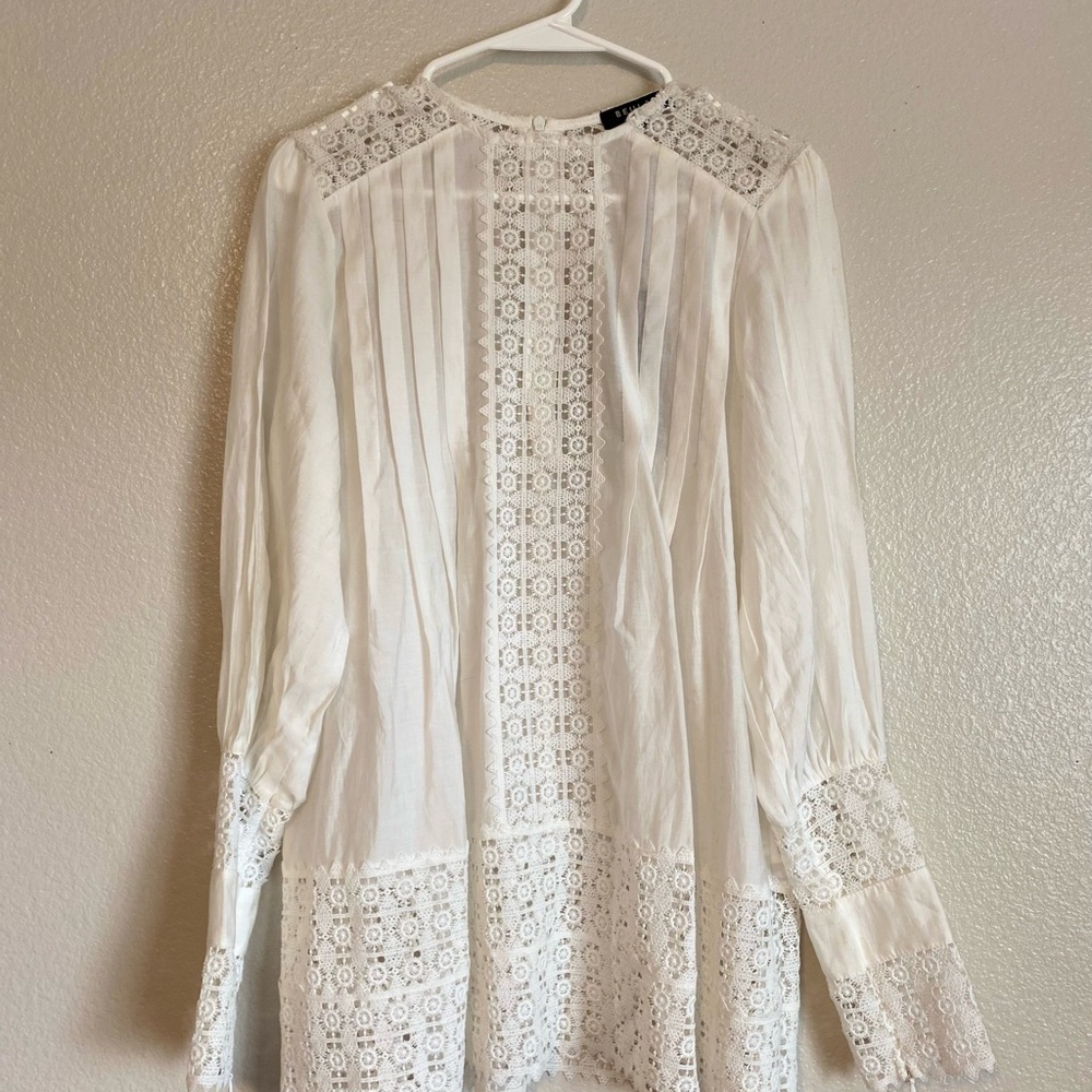 Beulah Style White Lace Tunic Blouse Size Small